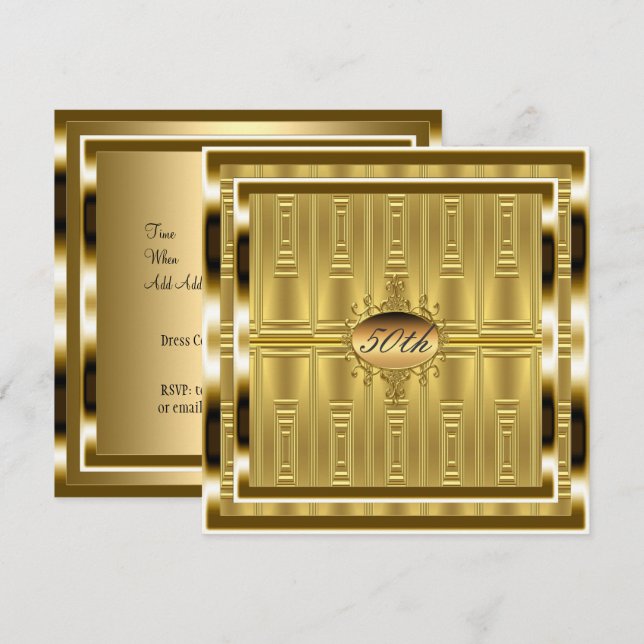Invitación de cumpleaños 50 dorada Fiesta dorada (Anverso / Reverso)