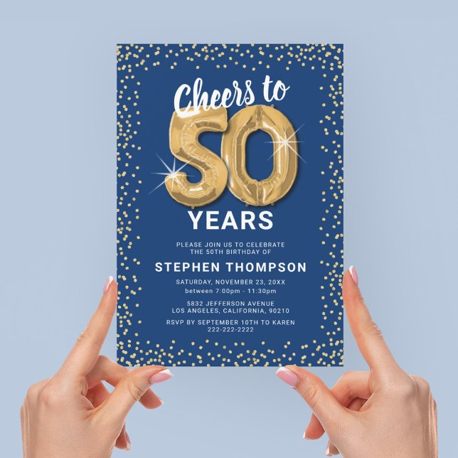 Invitación de cumpleaños 50 dorado azul (Subido por el creador)
