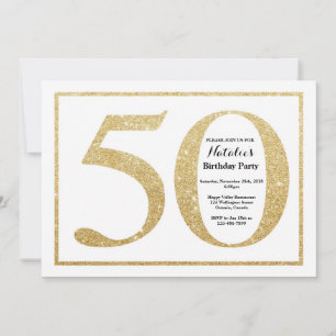 Invitación de cumpleaños 50 dorado con brillo