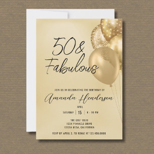 Invitación de cumpleaños 50 dorado y fabuloso