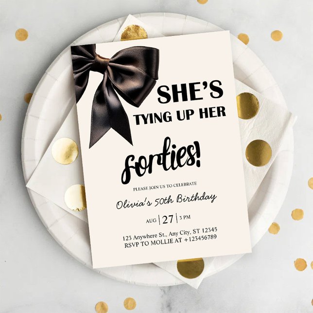 Invitación de cumpleaños 50 Elegante con Lazo Negr (Subido por el creador)
