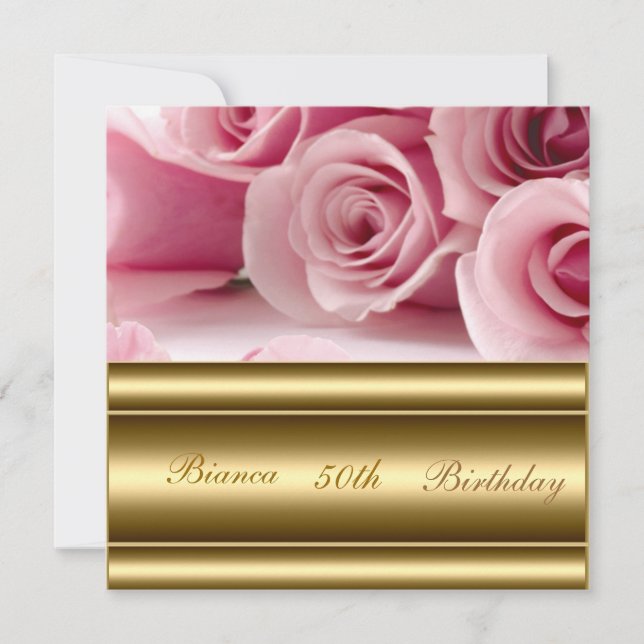 Invitación de cumpleaños 50 elegante rosa dorada P (Anverso)