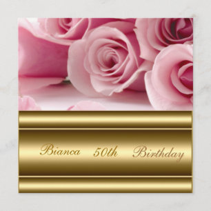 Invitación de cumpleaños 50 elegante rosa dorada P