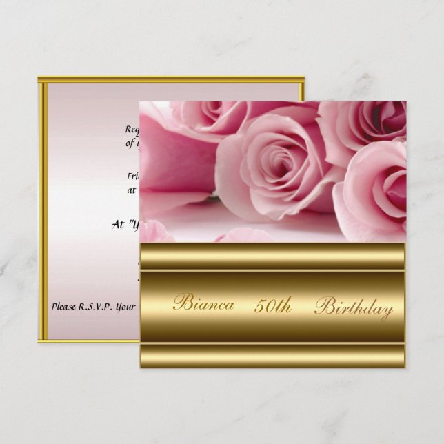 Invitación de cumpleaños 50 elegante rosa dorado p (Anverso / Reverso)