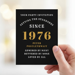 Invitación de cumpleaños 50 en 1976 de oro negro
