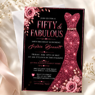 Invitación de cumpleaños 50 en vestido de purpurin