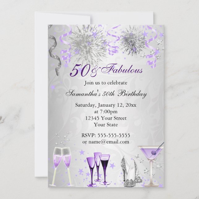 Invitación de cumpleaños 50 & Fabuloso (Anverso)
