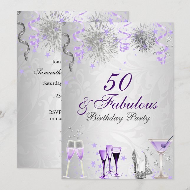 Invitación de cumpleaños 50 & Fabuloso (Anverso / Reverso)