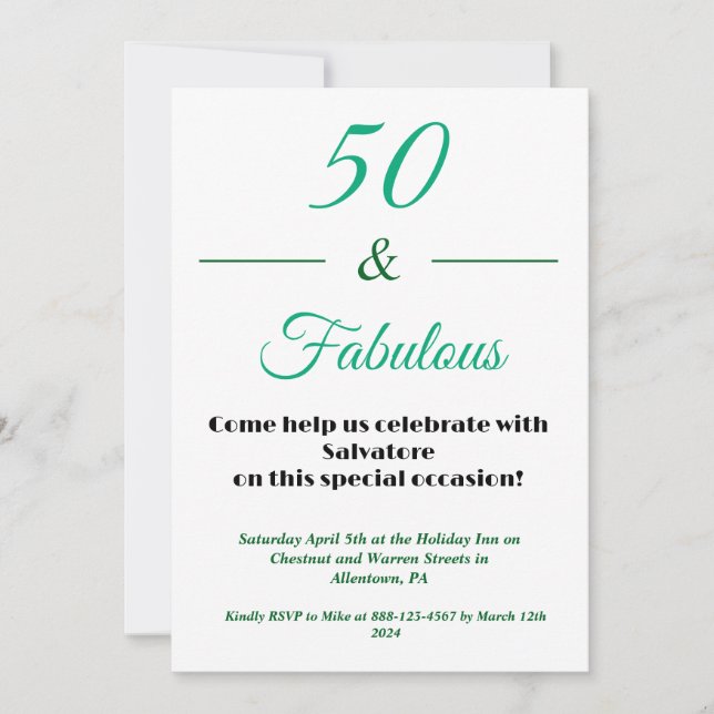 Invitación de cumpleaños 50 & Fabuloso 50º (Anverso)