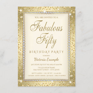 Invitación de cumpleaños 50 fabuloso Ivory Gold Di