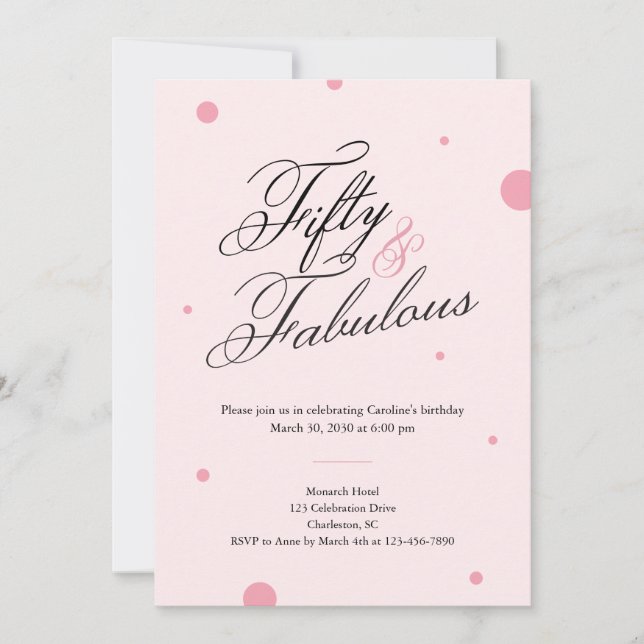 Invitación de cumpleaños 50 & Fabuloso Script (Anverso)