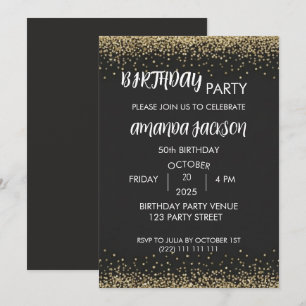 Invitación de cumpleaños 50 Faux Glitter Dorado Ne