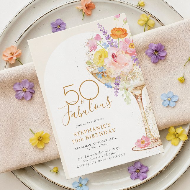 Invitación de cumpleaños 50 floral colorida (Subido por el creador)