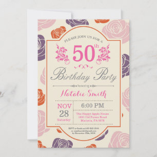 Invitación de cumpleaños 50 Floral Rosas Rosadas