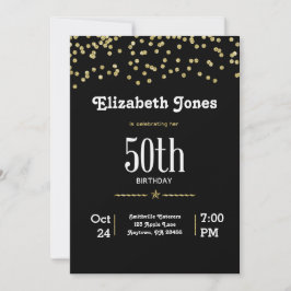 Invitación de cumpleaños 50 Glitter Gold