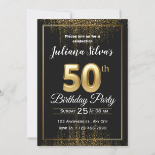Invitación de cumpleaños 50 Luxury Black Gold