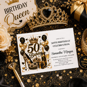 Invitación de cumpleaños 50 Luxury Gold Black Conf