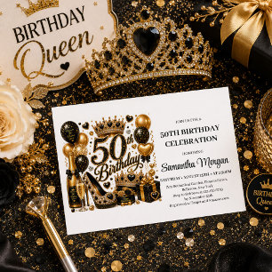 Invitación de cumpleaños 50 Luxury Gold Black Glit