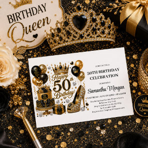 Invitación de cumpleaños 50 Luxury Gold y Black Sp