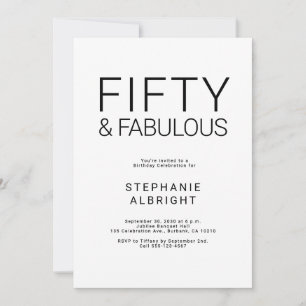 Invitación de cumpleaños 50 Minimal Fifty y Fabulo
