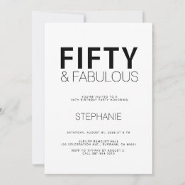 Invitación de cumpleaños 50 Minimal Fifty y Fabulo