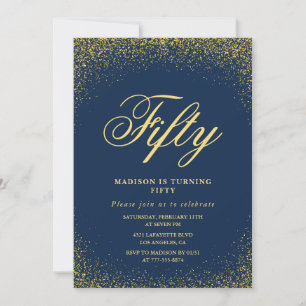 invitación de cumpleaños 50 moderno dorado brillo