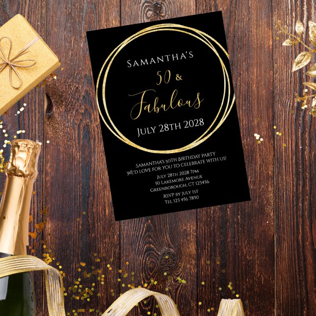 Invitación de cumpleaños 50 negro oro (Subido por el creador)