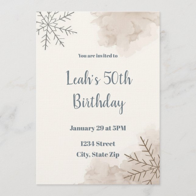 Invitación de cumpleaños 50 neutral de invierno –  (Anverso)
