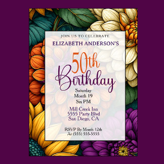 Invitación de cumpleaños 50 Opulento Otoño Floral