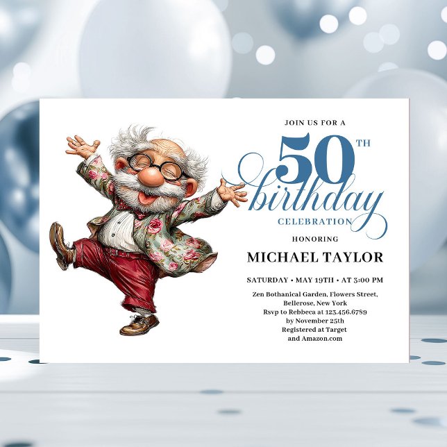 Invitación de Cumpleaños 50 para Hombre con Humor  (Quirky Humor Man 50 Birthday Celebration Invite)