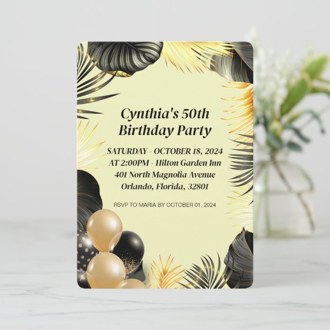 Invitación de cumpleaños 50 plana (Anverso de pie)