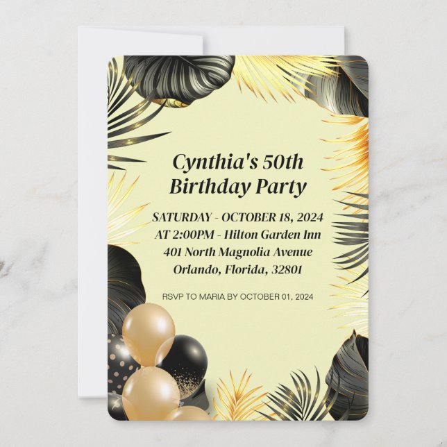 Invitación de cumpleaños 50 plana (Anverso)