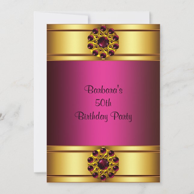 Invitación de cumpleaños 50 Ruby Pink Gold 50 (Anverso)