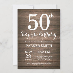 Invitación de cumpleaños 50 sorpresa rústica