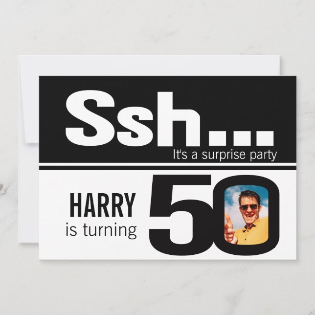 Invitación de cumpleaños 50 ssh hombres negro blan (Anverso)