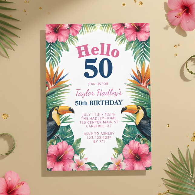 Invitación de cumpleaños 50 tropical Hello 50 (Subido por el creador)