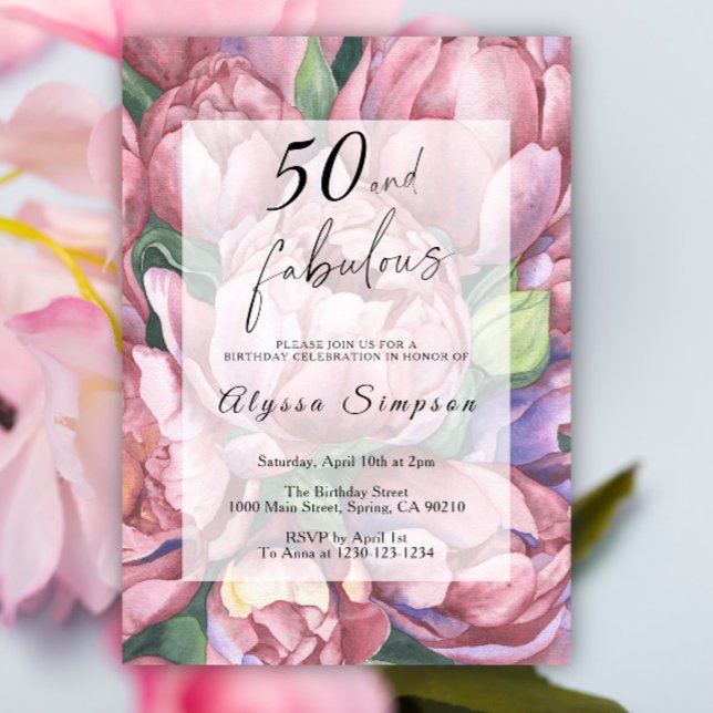 Invitación de cumpleaños 50 Vintage Floral (Subido por el creador)
