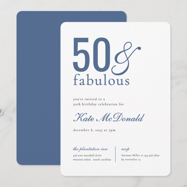 Invitación de cumpleaños 50 y fabuloso (Anverso / Reverso)