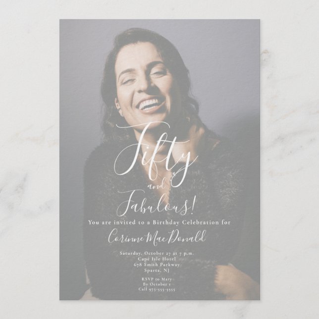 Invitación de cumpleaños 50 y fabuloso  (Anverso)