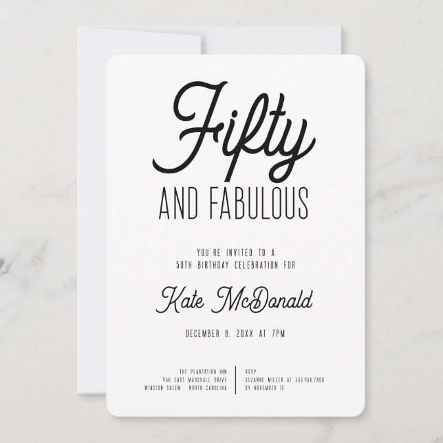 Invitación de cumpleaños 50 y fabuloso (Anverso)