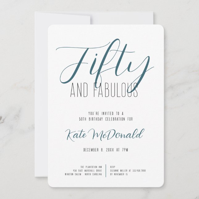 Invitación de cumpleaños 50 y fabuloso (Anverso)