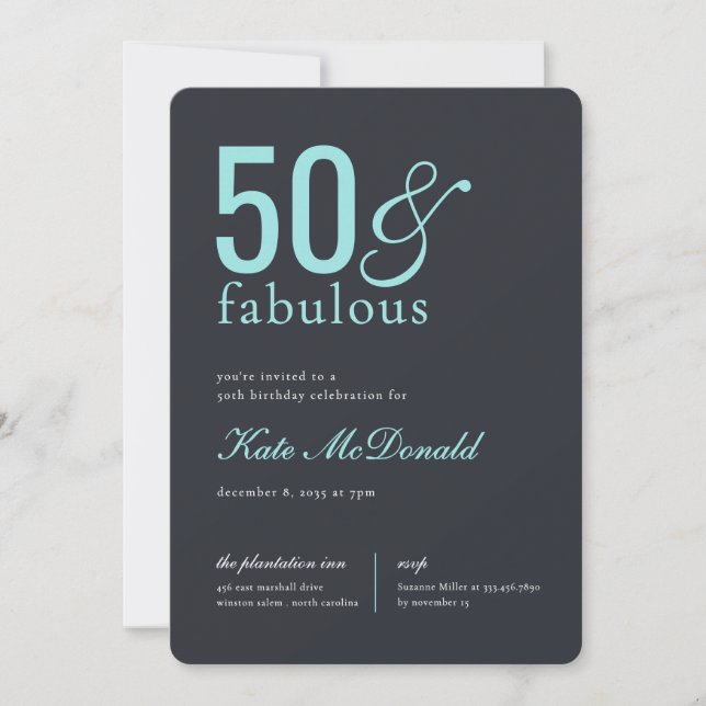 Invitación de cumpleaños 50 y fabuloso (Anverso)