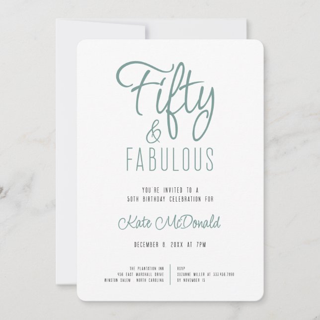 Invitación de cumpleaños 50 y fabuloso (Anverso)
