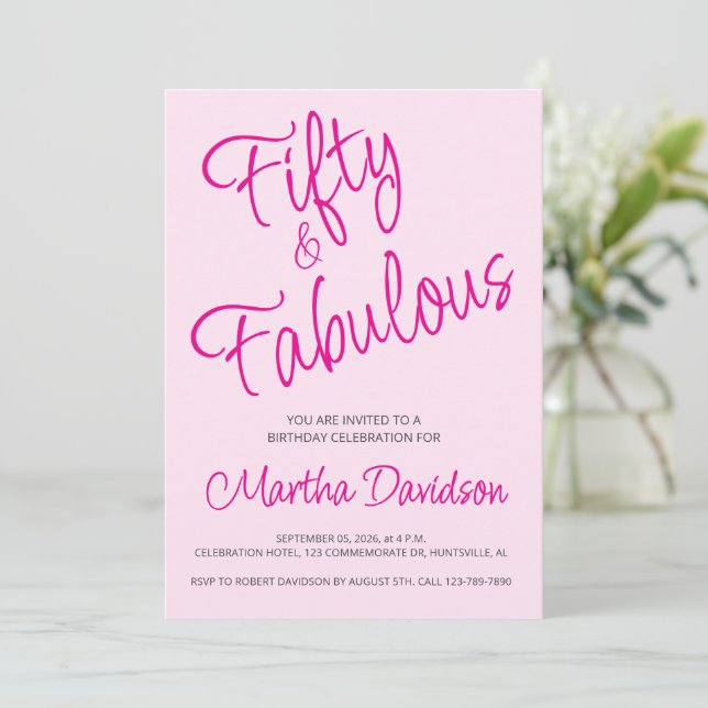 Invitación de cumpleaños 50 y fabuloso 50 (Anverso de pie)