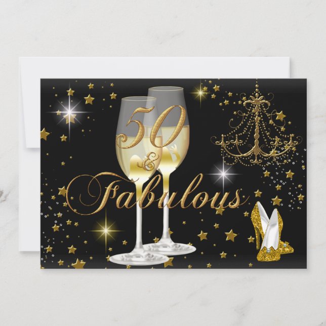 Invitación de cumpleaños 50 y fabuloso brillo negr (Anverso)