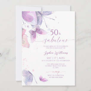 Invitación de cumpleaños 50 y fabuloso Mariposa Mo
