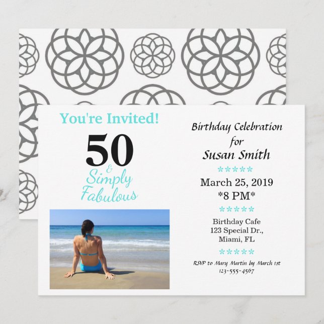 Invitación de Cumpleaños 50 y Simplemente Fabuloso (Anverso / Reverso)