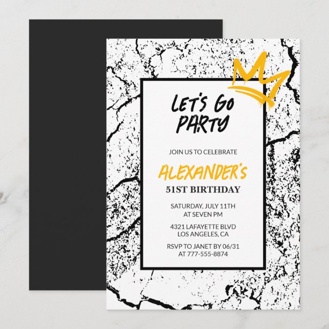 Invitación de cumpleaños 51 para hombres negros Gr (Anverso / Reverso)