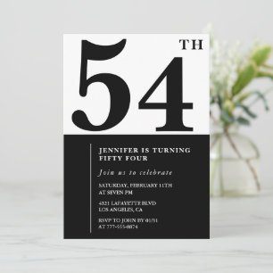 Invitación de cumpleaños 54 elegante mujer Negro