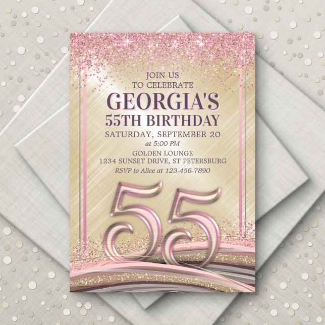 Invitación de cumpleaños 55º Glam para mujeres (Subido por el creador)